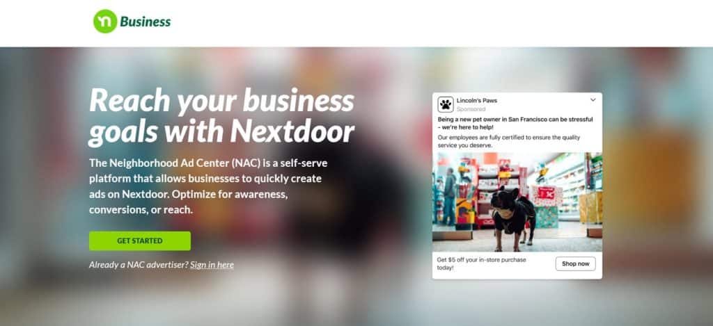 A screenshot of Nextdoor business, the platform where you can run Nextdoor ads.